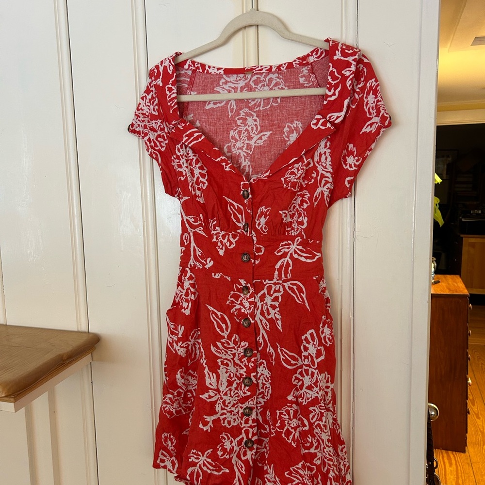 Floral Red Button-Up Dress
